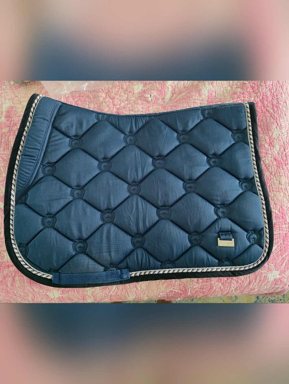 Ps Of Sweden Classic Navy Quilted Saddle Pad with Braided Edge- Full Jump